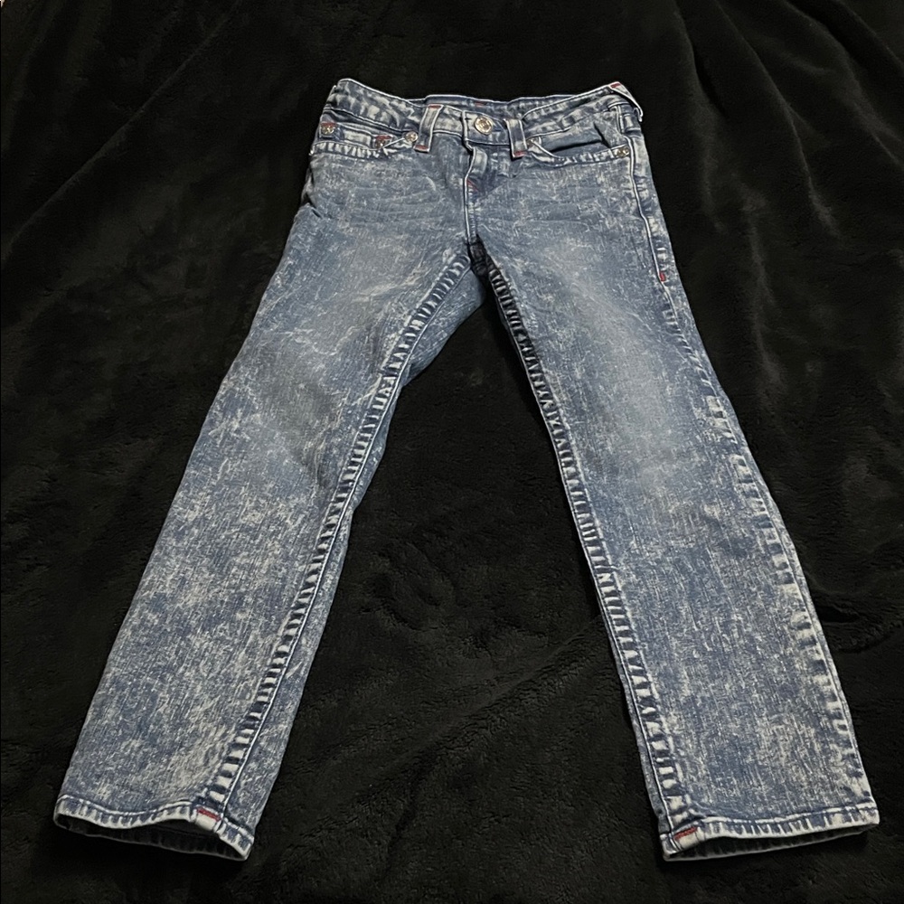 True Religion Blue Distressed Straight Leg Jeans